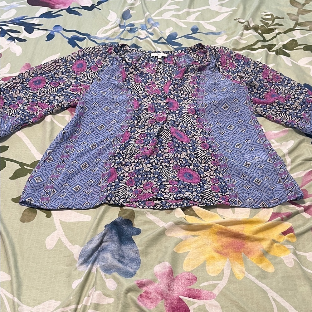 Boho floral printed semi sheer silk top